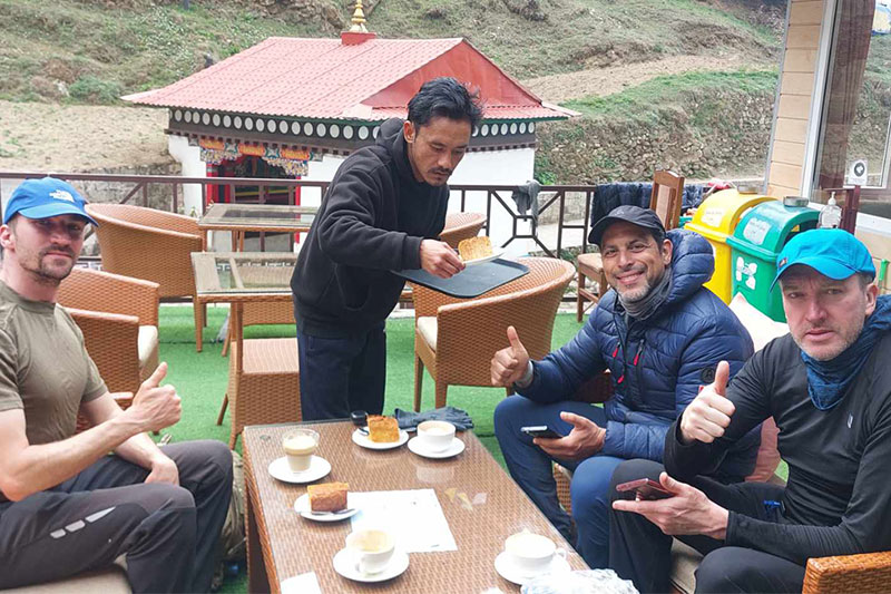 Our Guest enjoying Coffe during Everest Base Camp Trek