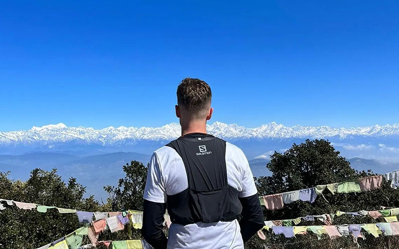 Guest enjoying view of himalayas from Phulchowki